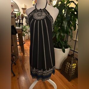 Max Studio Classic Black Dresss/Top with a touch of white, blue and olive